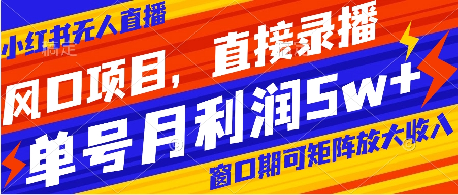 （8226期）风口项目，小红书无人直播带货，直接录播，可矩阵，月入5w+_中创网
