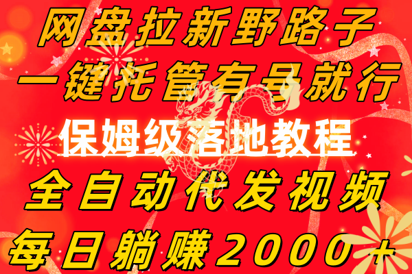（8970期）网盘拉新野路子，一键托管有号就行，全自动代发视频，每日躺赚2000＋保姆级落地教程_中创网