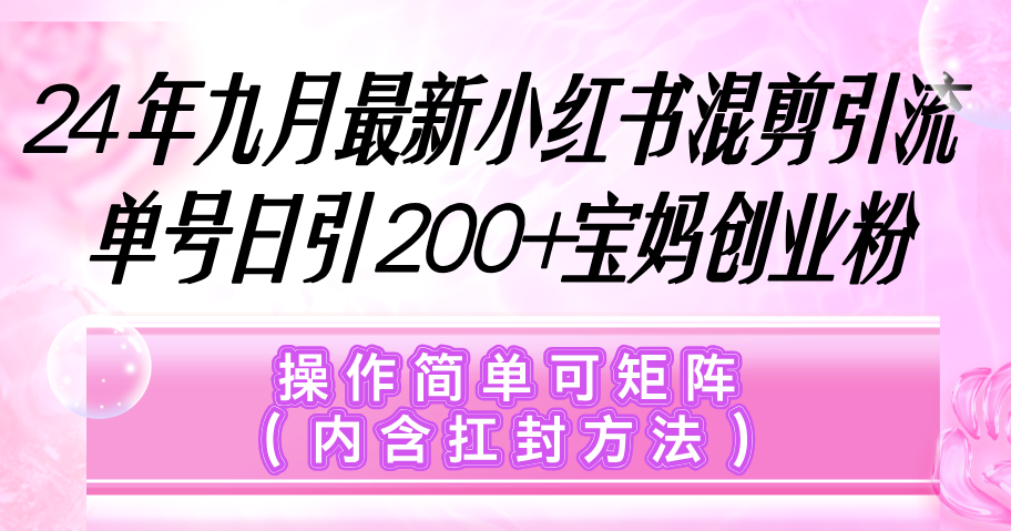 （12530期）小红书混剪引流，单号日引200+宝妈创业粉，操作简单可矩阵（内含扛封方法）_中创网