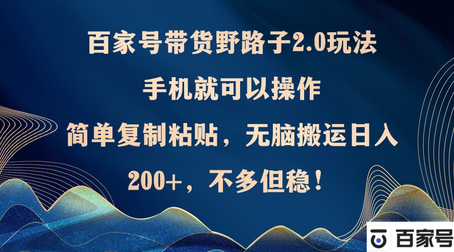 （12804期）百家号带货野路子2.0玩法，手机就可以操作，简单复制粘贴，无脑搬运日入200+_中创网